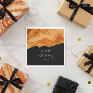 Serviette En Papier Orange Or Glitter Marbre Aquarelle