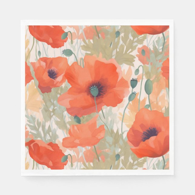 Serviette En Papier Orange Poppy Meadow (Devant)