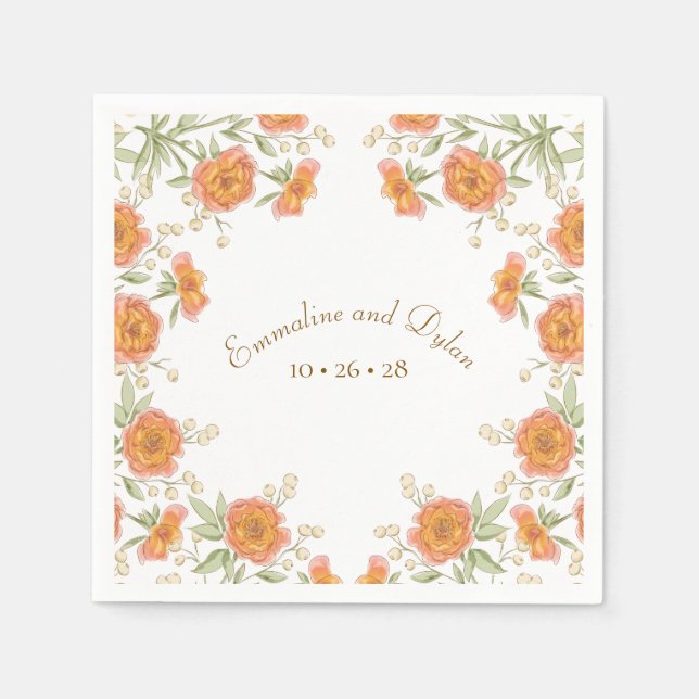 Serviette En Papier Orange Rose Wedding (Devant)
