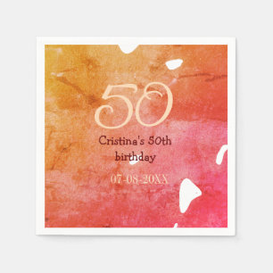 Serviette En Papier Orange rouge 50 anniversaire ajouter nom date p
