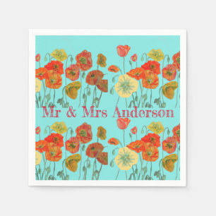 Serviette En Papier Orange Shabby Poppy Décor Serviette Napkins Aqua.