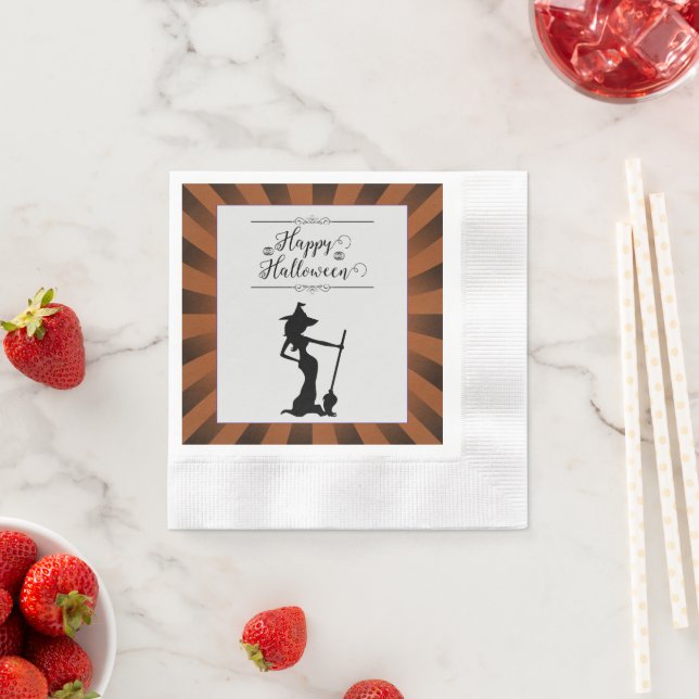 Serviette En Papier Orange Starburst Witch Halloween (En situation)