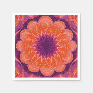 Serviette En Papier Orange vibre avec kaléidoscope à fleurs violettes