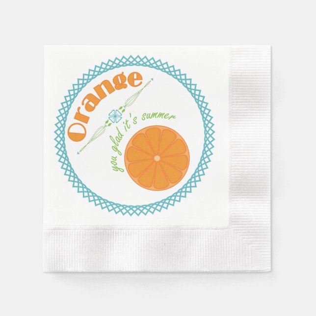 Serviette En Papier Orange You Glad C'est l'été avec la frontière bleu (Devant)