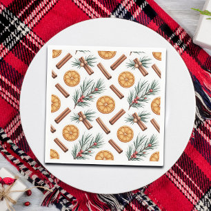 Serviette En Papier Oranges secs Bâtons de cannelle Branches de sapin 