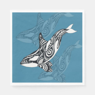 Serviette En Papier Orca Killer Whale Tlingit Indigo encre bleue