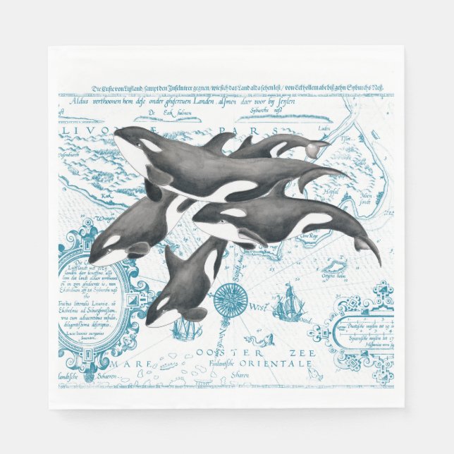 Serviette En Papier Orca whales family (Devant)