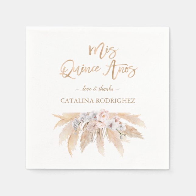 Serviette En Papier Orchidée blanche Blush Roses Pampas Grass Quinceañ (Devant)