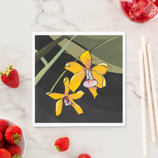 Serviette En Papier Orchidée jaune Fleur tropicale Botanique (Créateur téléchargé)