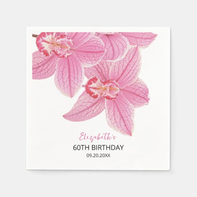 Serviette En Papier Orchidée rose douce verdure fleurie Anniversaire (Devant)