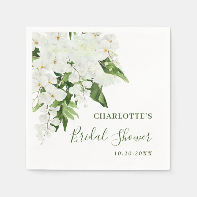 Serviette En Papier Orchidées blanches élégantes SHOWER NUPTIAL bohème (Devant)