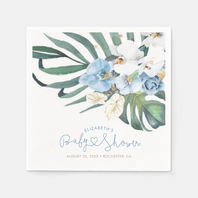 Serviette En Papier Orchidées bleues et palmiers Feuilles Tropical Elé (Devant)