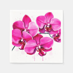 Serviette En Papier Orchidées en Magenta et pourpre