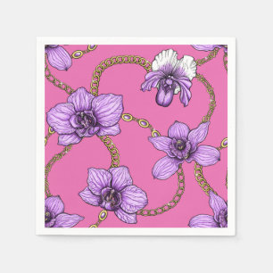 Serviette En Papier Orchidées et chaînes, violet et rose