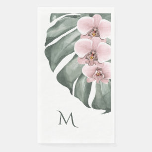 Serviette En Papier Orchidées roses douces Tropical avec Monogramme In