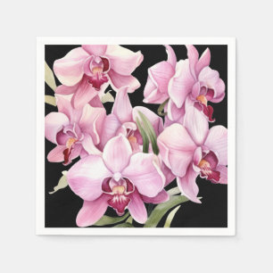 Serviette En Papier Orchidées roses et mariage noir