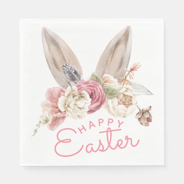 Serviette En Papier Oreilles de lapin floral | Bonne Pâques (Devant)