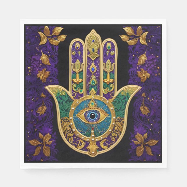 Serviette En Papier Ornate Gold Troisième Oeil Hamsa (Devant)