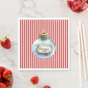 Serviette En Papier Ornement de Noël Magique Bleu à Rayures Rouges