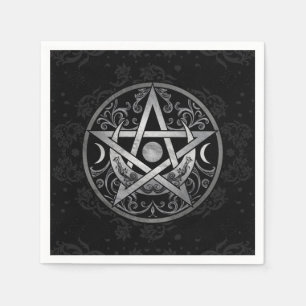 Serviette En Papier Ornement du pentagramme - Argent et Noir