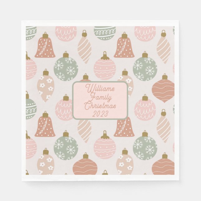 Serviette En Papier Ornements Boho rose Sage Personnalisé Noël (Devant)
