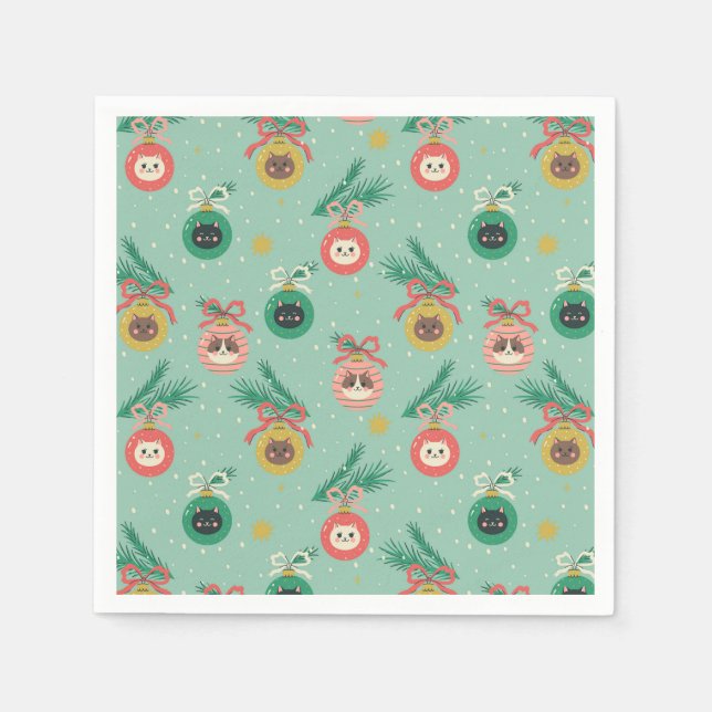 Serviette En Papier Ornements de chats sur Motif d'arbre (Devant)