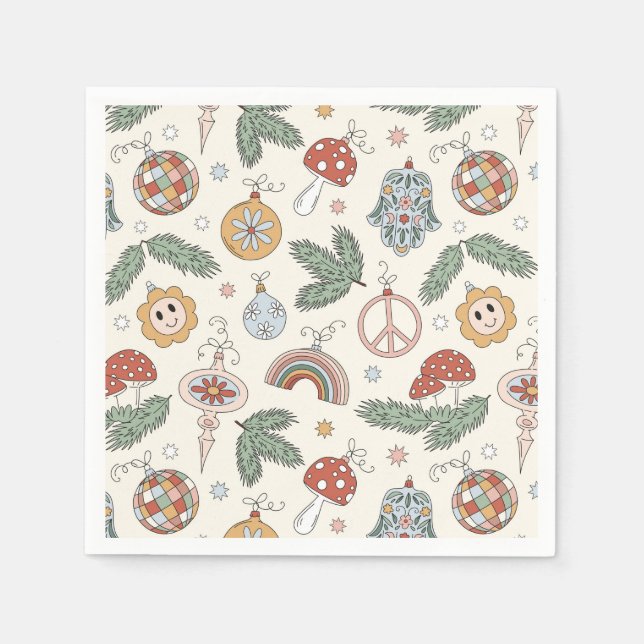 Serviette En Papier Ornements de Noël anciens et panneaux de paix (Devant)
