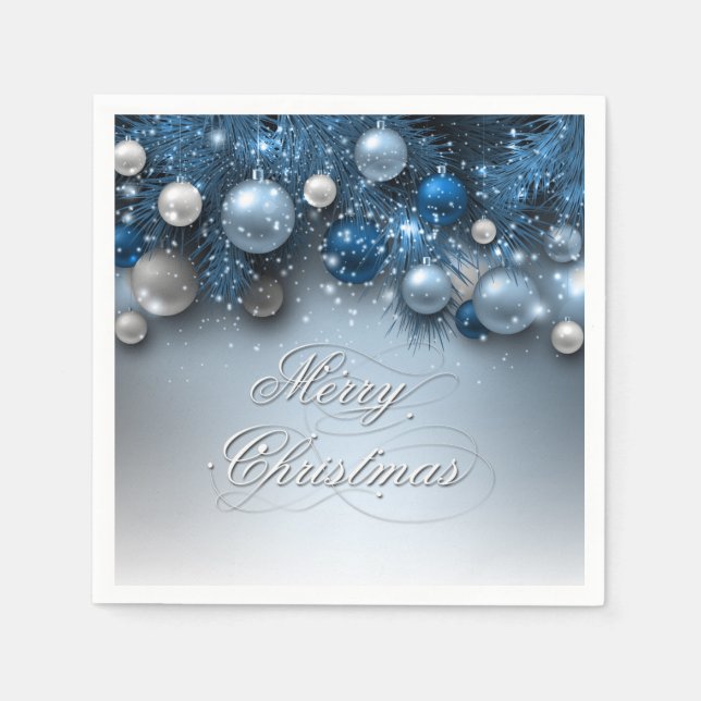 Serviette En Papier Ornements de Noël - Blues (Devant)