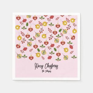 Serviette En Papier Ornements de Noël Festive Verdure rose