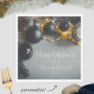 Serviette En Papier Ornements de Noël gris noir avec des guirlandes