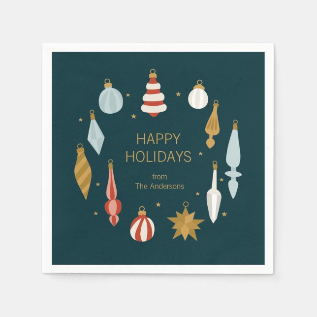 Serviette En Papier Ornements de Noël Joyeuses fêtes (Devant)