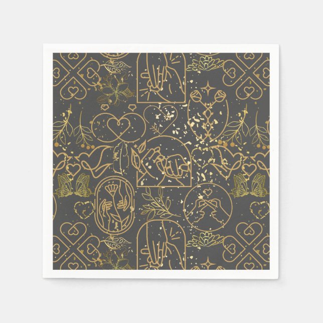 Serviette En Papier Ornements mariages motif en Gold D Grey BG (Devant)