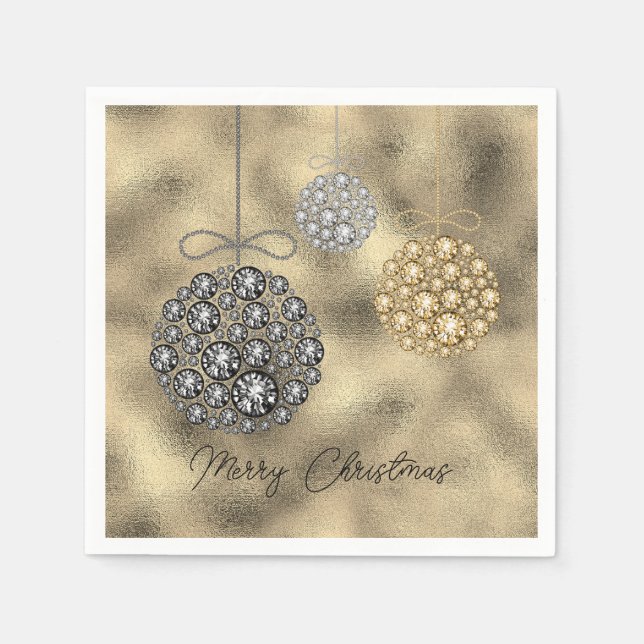 Serviette En Papier Ornements or élégants Joyeux Noël (Devant)