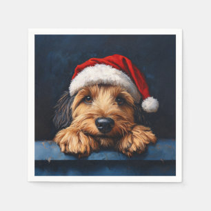 Serviette En Papier Otterhound Dans Un Chapeau De Père Noël