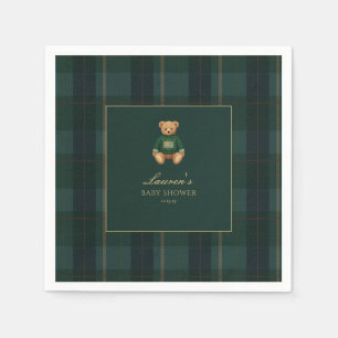 Serviette En Papier Ours à carreaux vert classique Baby Shower