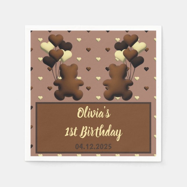 Serviette En Papier Ours au chocolat mignon serviettes d'anniversaire (Devant)