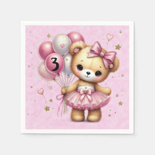 Serviette En Papier Ours Ballerine Rose Ballon Pailleté Fête d'anniver