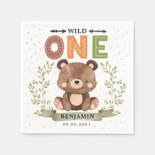 Serviette En Papier Ours de bébé en bois Wild Un Anniversaire serviett
