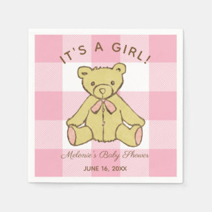 Serviette En Papier Ours de fille de baby shower avec le nom et la