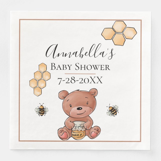 Serviette En Papier Ours de miel et abeilles (Devant)
