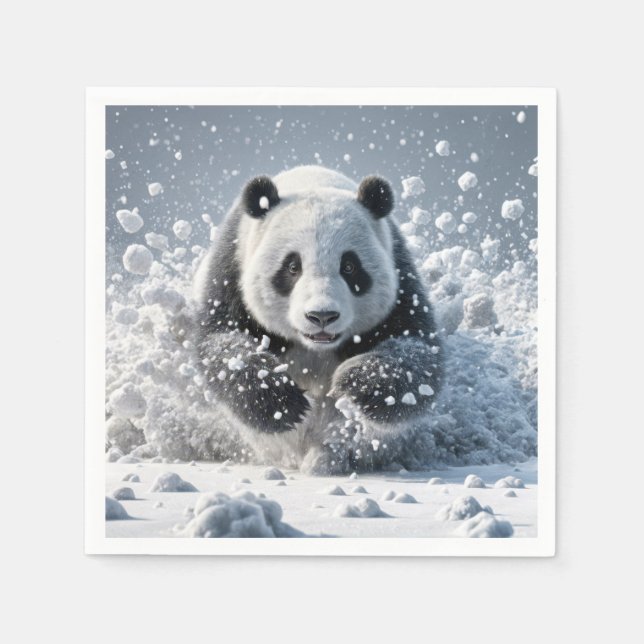 Serviette En Papier Ours De Panda Courir Dans La Neige (Devant)