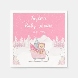 Serviette En Papier Ours d'hiver Baby Shower Rose Luge