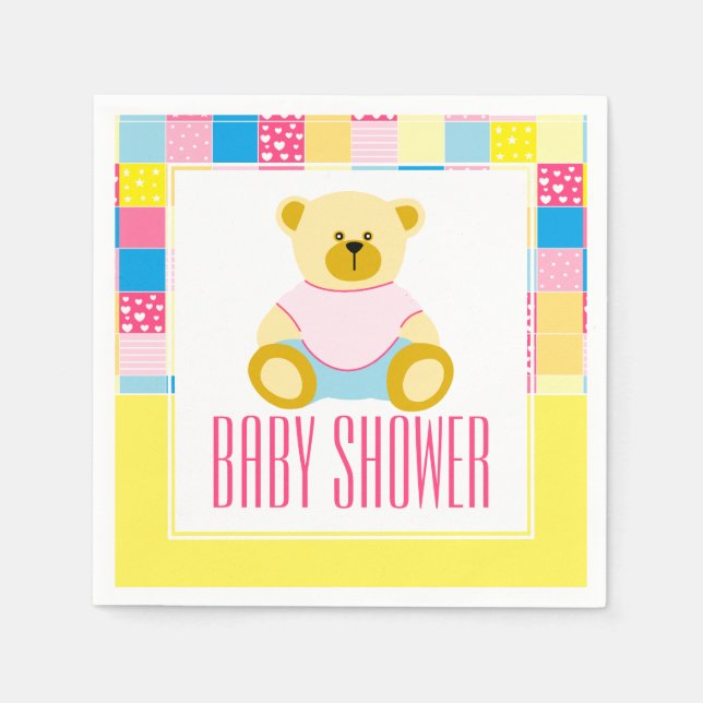 Serviette En Papier Ours d'or en écaille, Baby shower (Devant)