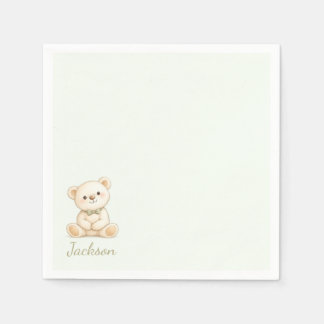 Serviette En Papier Ours en peluche aquarelle vert sauge