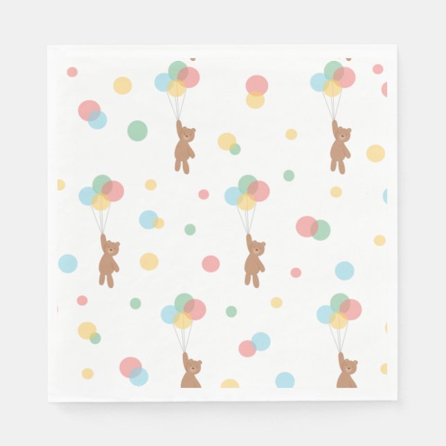 Serviette En Papier Ours en peluche avec ballons (Devant)
