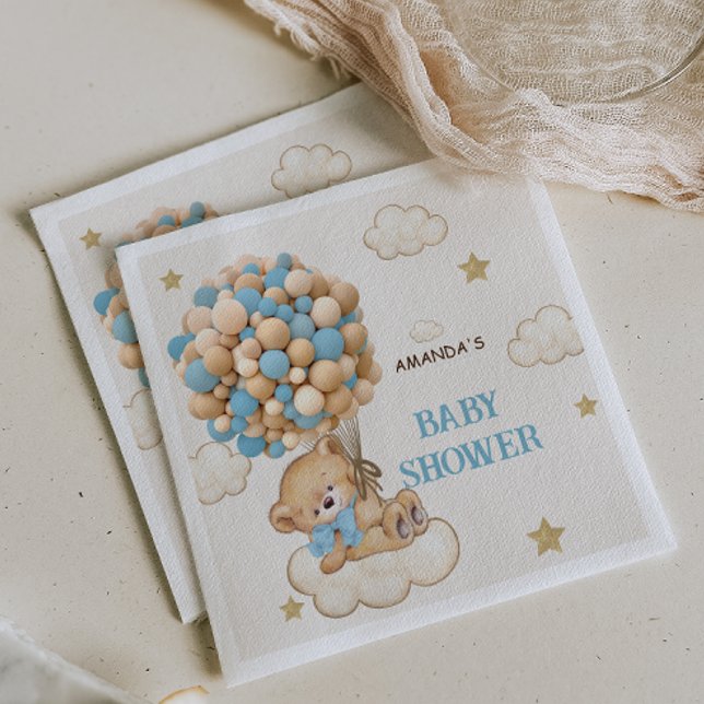 Serviette En Papier Ours en peluche ballons bleus Baby Shower (Créateur téléchargé)