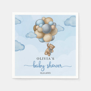 Serviette En Papier Ours en peluche bleu brun ballons Baby shower serv