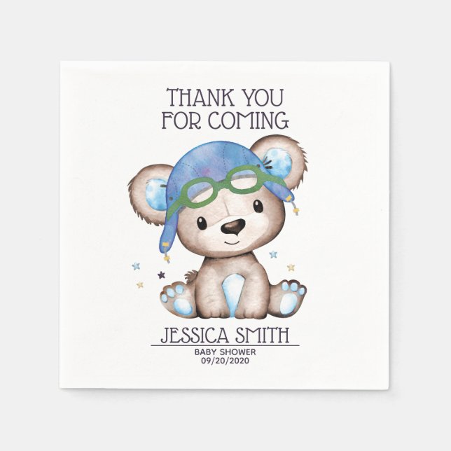 Serviette En Papier Ours en peluche du pilote d'aquarelle (Devant)