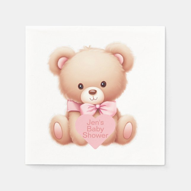 Serviette En Papier Ours en peluche rose (Devant)