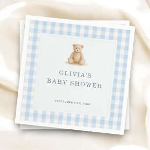 Serviette En Papier Ours en Vichy Bleu Garçon Baby Shower Fête